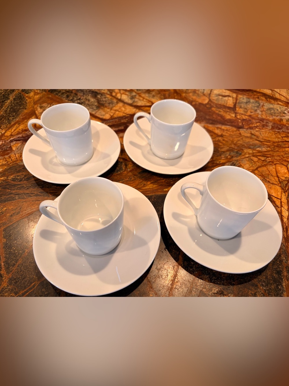 Apilco France Fine Pocelain Espresso Cups + Saucers, set of 4